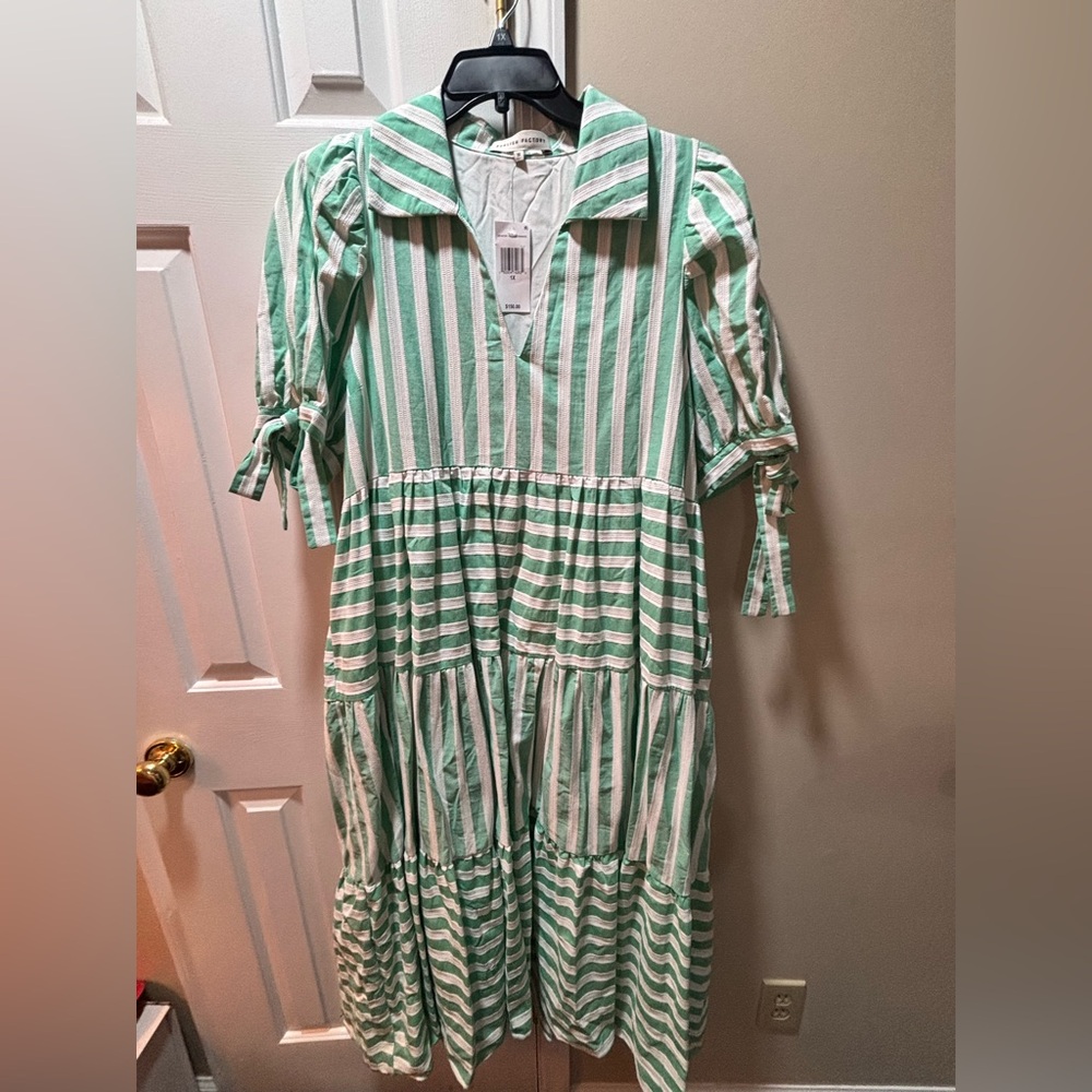 English Factory Mint and White Striped Blouse